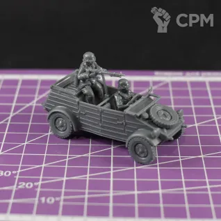 Описание картинки Немецкий автомобиль Kübelwagen с водителем и стрелком (версия DAK) /масштаб 1:56 /28мм от DModels по цене 360руб | Свободный Рынок Миниатюр - СРМ