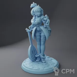Описание картинки Kezie the Bard ( Female Bard / Lady Human Bard with Lute ) от PocketSized Prints по цене 250руб | Свободный Рынок Миниатюр - СРМ