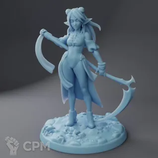 Описание картинки Morana the Scythe ( Female Elf Warlock / Necromancer / Scythe Fighter / Cultist ) от PocketSized Prints по цене 250руб | Свободный Рынок Миниатюр - СРМ