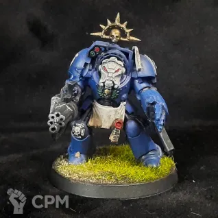 Описание картинки Space Marine Terminator с пулеметом оригинал от Superguns по цене 600руб | Свободный Рынок Миниатюр - СРМ