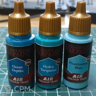 Описание картинки The Army Painter Ocean Depths, Hydra Turquoise, Phantom Blue color triad от Mr.Green по цене 1 000руб | Свободный Рынок Миниатюр - СРМ