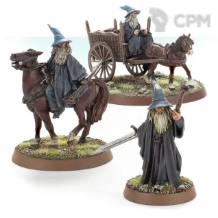 Описание картинки Gandalf the Grey Foot, Mounted and on Cart от Бруталити по цене 950руб | Свободный Рынок Миниатюр - СРМ