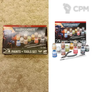 Описание картинки Warhammer 40,000: Paint + Tools set от Кооператив Миниатюр по цене 4 000руб | Свободный Рынок Миниатюр - СРМ