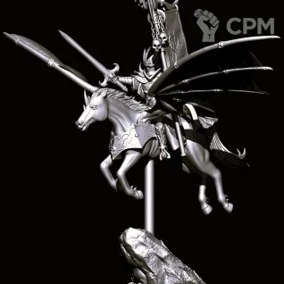 Описание картинки Dark elves Banner standard bearer on nightmare  pegasus от Магазин Альфария по цене 350руб | Свободный Рынок Миниатюр - СРМ