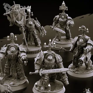 Описание картинки Brotherhood Terminator Squad / Paladin Squad (отряд 5 моделей) от Магазин Альфария по цене 1 000руб | Свободный Рынок Миниатюр - СРМ