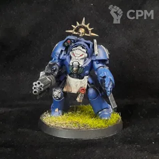 Описание картинки Space Marine Terminator с пулеметом оригинал от Superguns по цене 600руб | Свободный Рынок Миниатюр - СРМ