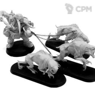 Описание картинки Khornate Renegade Ogryn with Hounds of Xaphan от WastelandMiniatures по цене 1 080руб | Свободный Рынок Миниатюр - СРМ