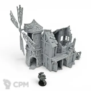 Описание картинки Разрушенный Дом-Мельница - Фэнтези Террейн от Terrain Print по цене 1 950руб | Свободный Рынок Миниатюр - СРМ