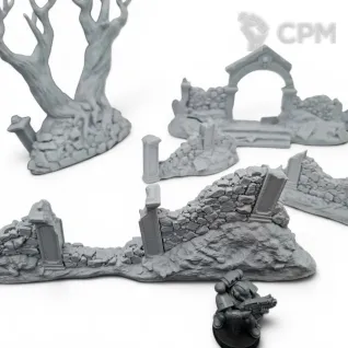 Описание картинки Стены Кладбища - Фэнтези Террейн, Shadowfey Ruins от Terrain Print по цене 1 800руб | Свободный Рынок Миниатюр - СРМ