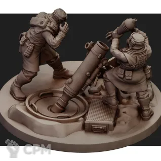 Описание картинки Tallarn Desert Raiders Mortar Crew Талларнский расчет миномета от Подземный человек по цене 320руб | Свободный Рынок Миниатюр - СРМ