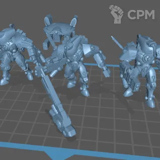 Описание картинки Tau XV25 Stealth Battlesuits от Formosa Printing по цене 900руб | Свободный Рынок Миниатюр - СРМ