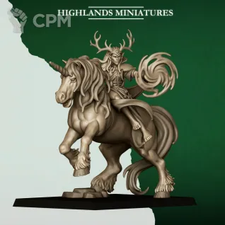 Описание картинки Mounted Feral Elf Druid on Unicorn от 3DPrintClub по цене 270руб | Свободный Рынок Миниатюр - СРМ