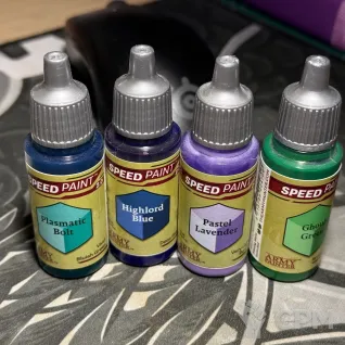 Описание картинки Краски Army painter Plasmatic Bolt, Highlord Blue, Pastel Lavender, Ghoul Green от RLjus по цене 1 200руб | Свободный Рынок Миниатюр - СРМ