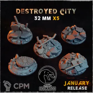 Описание картинки Топперы Destroyed City 32мм от Studio Cockatoo по цене 330руб | Свободный Рынок Миниатюр - СРМ