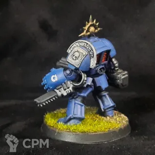 Описание картинки Space Marine Terminator с пулеметом оригинал от Superguns по цене 600руб | Свободный Рынок Миниатюр - СРМ