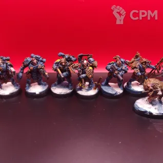 Описание картинки Space Wolves Veteran Scouts — 7 ветеранов + волк, покрашены, SLA 3D печать от Жидкий Пират по цене 8 000руб | Свободный Рынок Миниатюр - СРМ