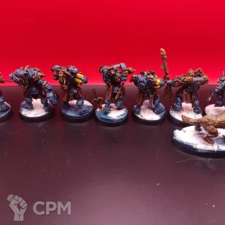Описание картинки Space Wolves Veteran Scouts — 7 ветеранов + волк, покрашены, SLA 3D печать от Жидкий Пират по цене 8 000руб | Свободный Рынок Миниатюр - СРМ