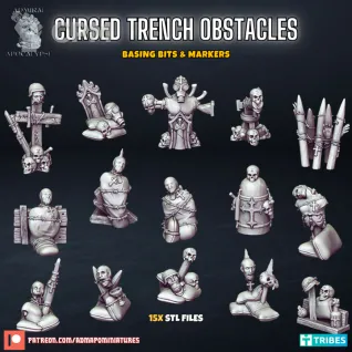 Описание картинки Cursed Trench Obstacles - Basing Bits &amp; Markers от PocketSized Prints по цене 700руб | Свободный Рынок Миниатюр - СРМ