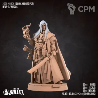 Описание картинки Half-Elf Magus от PocketSized Prints по цене 200руб | Свободный Рынок Миниатюр - СРМ