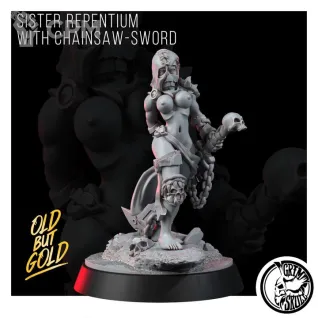 Описание картинки SISTER REPENTIUM WITH CHAINSAW-SWORD от PocketSized Prints по цене 200руб | Свободный Рынок Миниатюр - СРМ