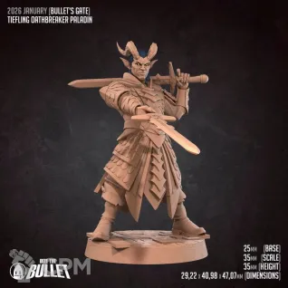 Описание картинки Tiefling Oathbreaker Paladin от PocketSized Prints по цене 200руб | Свободный Рынок Миниатюр - СРМ