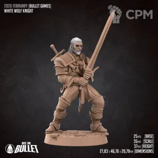 Описание картинки White Wolf Knight от PocketSized Prints по цене 200руб | Свободный Рынок Миниатюр - СРМ