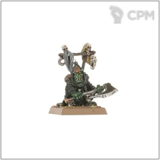 Описание картинки Night Goblin Boss (Night Goblin Boss with Great Axe) от OldHammer Мастерская по цене 350руб | Свободный Рынок Миниатюр - СРМ