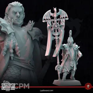 Описание картинки Elve Lord Drago with Banner 1 от Barduck Miniatures по цене 329руб | Свободный Рынок Миниатюр - СРМ