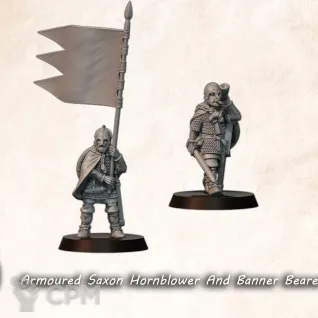Описание картинки Armoured saxon banner and hornblower от Manufactorum76 по цене 320руб | Свободный Рынок Миниатюр - СРМ