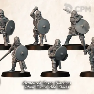 Описание картинки Armoured Saxon Warriors With Sword And Shield от Manufactorum76 по цене 960руб | Свободный Рынок Миниатюр - СРМ