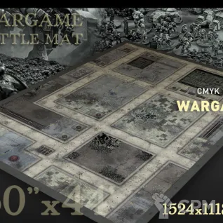 Описание картинки Игровое поле Ruined streets (6/10mm) bd0026 60"х44" от WargamePrint по цене 2 450руб | Свободный Рынок Миниатюр - СРМ