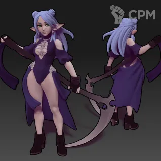 Описание картинки Morana the Scythe ( Female Elf Warlock / Necromancer / Scythe Fighter / Cultist ) от PocketSized Prints по цене 250руб | Свободный Рынок Миниатюр - СРМ