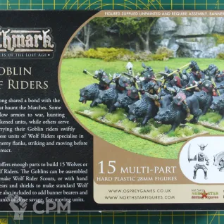 Описание картинки Oathmark Goblin Wolf Riders от Base 28 по цене 3 510руб | Свободный Рынок Миниатюр - СРМ