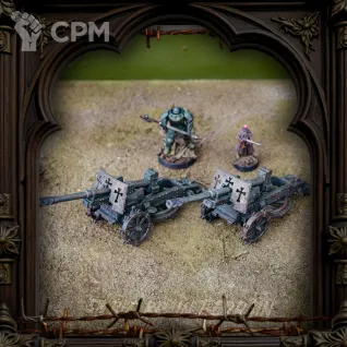 Описание картинки 2 артилерийских орудия ✠ Силы Церкви ✠ TRENCH CRUSADE от Big Brain Terrain по цене 1 250руб | Свободный Рынок Миниатюр - СРМ