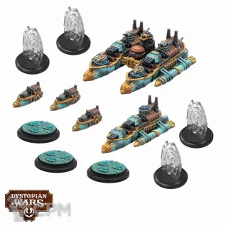 Описание картинки Dystopian Wars: Sultanate Starter Set (предзаказ) от Mini Wargame по цене 6 950руб | Свободный Рынок Миниатюр - СРМ