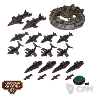 Описание картинки Dystopian Wars: Black Wolf Battlefleet Set (предзаказ) от Mini Wargame по цене 12 950руб | Свободный Рынок Миниатюр - СРМ