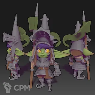 Описание картинки Jav the Goblin Guard ( Female Goblin Paladin / Knight / Fighter / Warrior / Guardian ) от PocketSized Prints по цене 200руб | Свободный Рынок Миниатюр - СРМ