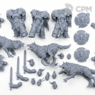 Описание картинки Wolf Guard Headtakers with Hunting Wolves (2025) от WastelandMiniatures по цене 1 220руб | Свободный Рынок Миниатюр - СРМ