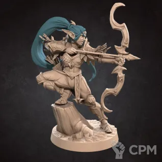 Описание картинки Лунная Эльфийка, Лучница (Moon Elf, Archer) от Gabrigame_Print по цене 330руб | Свободный Рынок Миниатюр - СРМ