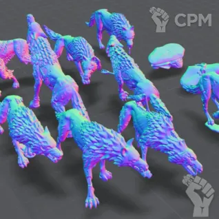 Описание картинки Dire Wolves от JANIX 3D STUDIO  по цене 1 200руб | Свободный Рынок Миниатюр - СРМ
