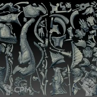 Описание картинки Saurus Oldblood on Carnosaur / Saurus Scar-Veteran on Carnosaur / Skink Oracle on Troglodo от AxeL's Forge по цене 2 850руб | Свободный Рынок Миниатюр - СРМ