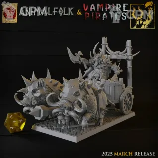 Описание картинки Beastman Beast Lord on Chariot от 3DPrintClub по цене 2 320руб | Свободный Рынок Миниатюр - СРМ