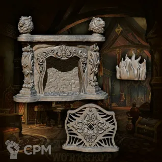 Описание картинки Камин с тиграми от Gabrigame_Terrain по цене 360руб | Свободный Рынок Миниатюр - СРМ