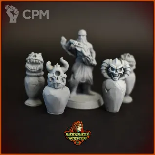 Описание картинки Урны с крышками-черепами от Gabrigame_Terrain по цене 390руб | Свободный Рынок Миниатюр - СРМ
