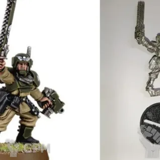 Описание картинки Cadian Lieutenant with Chainsword and Bolt Pistol от thymeQ по цене 1 200руб | Свободный Рынок Миниатюр - СРМ