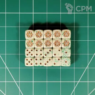 Описание картинки Custom Nurgle Dice x20 от Vault Boy по цене 3 498руб | Свободный Рынок Миниатюр - СРМ