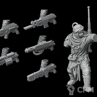 Описание картинки Tallarn Desert Raiders Command Squad от Подземный человек по цене 410руб | Свободный Рынок Миниатюр - СРМ