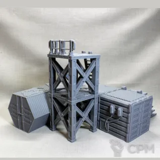 Описание картинки Террейн  Группа контейнеров с вышкой от Brother Ork по цене 3 000руб | Свободный Рынок Миниатюр - СРМ