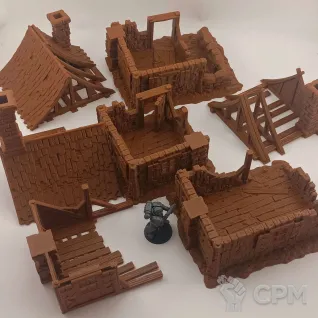 Описание картинки Разрушенные Фэнтези Дома - комплект из 3 от Terrain Print по цене 2 300руб | Свободный Рынок Миниатюр - СРМ