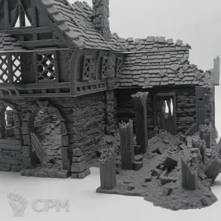 Описание картинки Разрушенная Таверна - Фэнтези Террейн от Terrain Print по цене 2 200руб | Свободный Рынок Миниатюр - СРМ